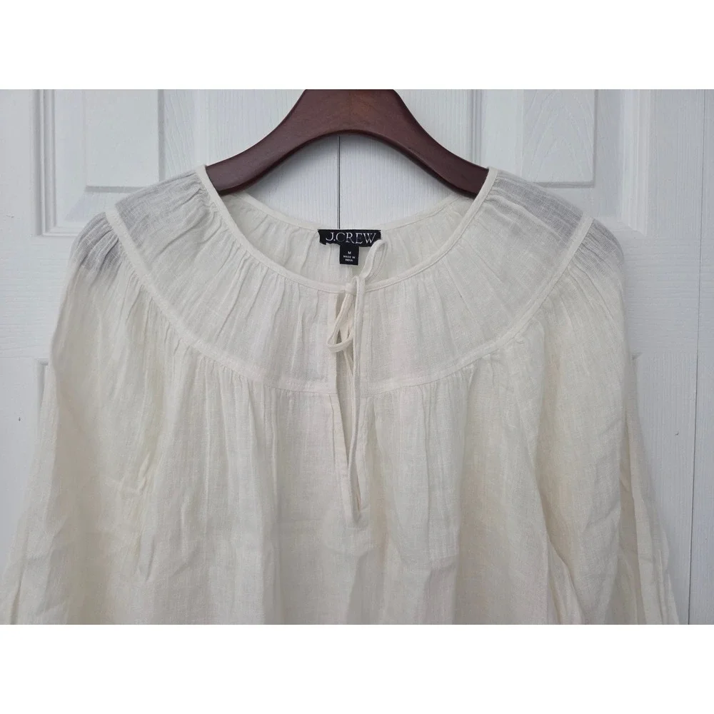 J. Crew Hampton Linen Blend Tunic Top Peasant Womens M Ivory NWT $98 CS390